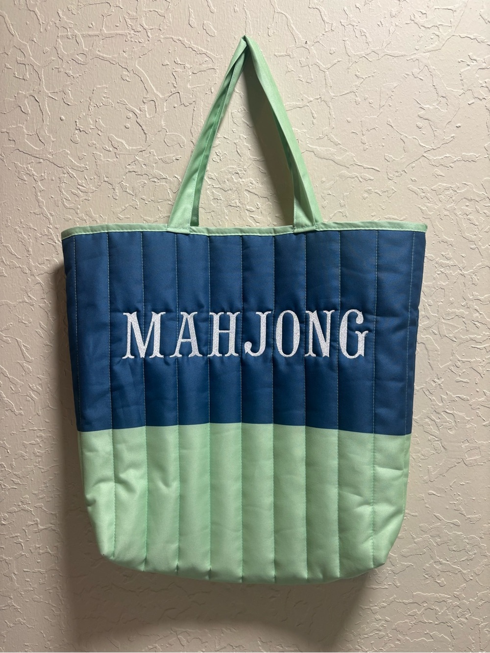 Mahjong Quilted Tote Bag in Navy and Mint